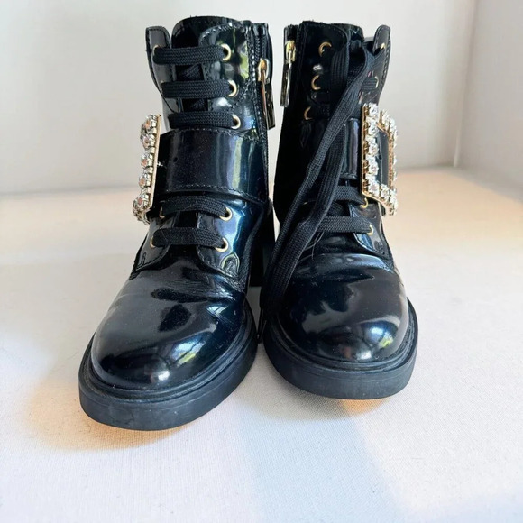 Roger Vivier Black Lace up Ankle Boots with  Rhinestone Buckle 36.5 - Picture 8 of 13